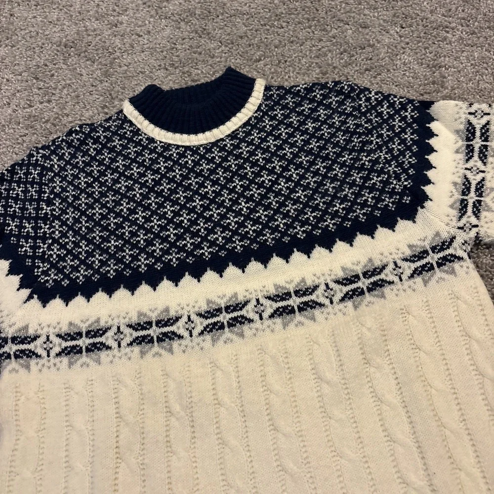 Vintage Jantzen Sweater M Pull Over Cable Knit Chunky Fair Isle Ski Winter Wool